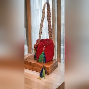 Nina Mochila Red 100% Handmade Crossbody Boho Large Bag Ethnic Traditional Hobo